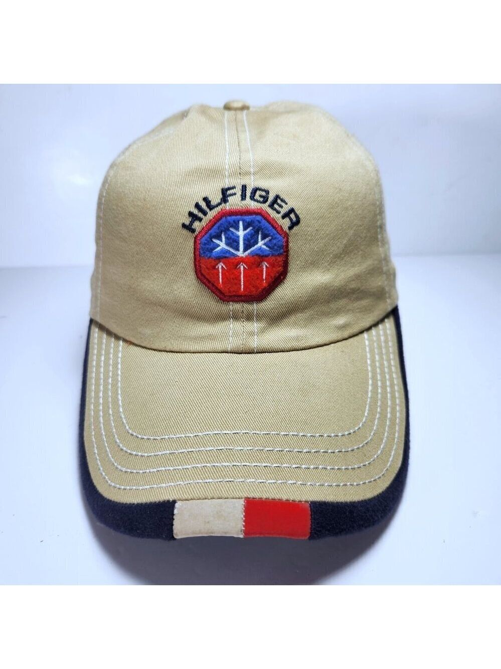 Vintage 90s Tommy Hilfiger Athletics Hat Cap Ski Patch Beige Hook Loop Strapback